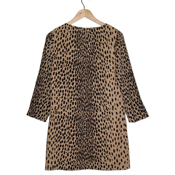 Women's J. Crew Jules 98697 Wildcat Tan Black Cheetah Long Sleeve Dress Size 4 - Picture 2 of 5
